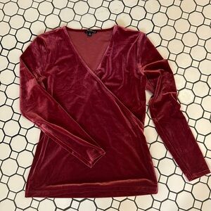 Jcrew burgundy velvet wrap top size S EUC